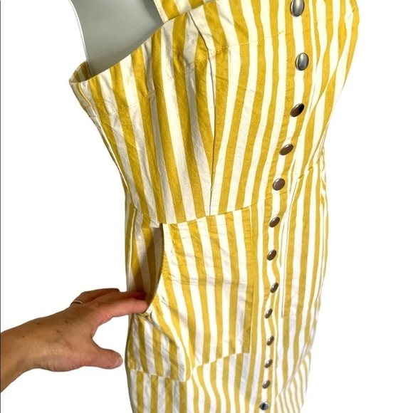 Y2K 90’s Forever 21 mustard and white striped button front midi dress size small - Picture 3 of 7